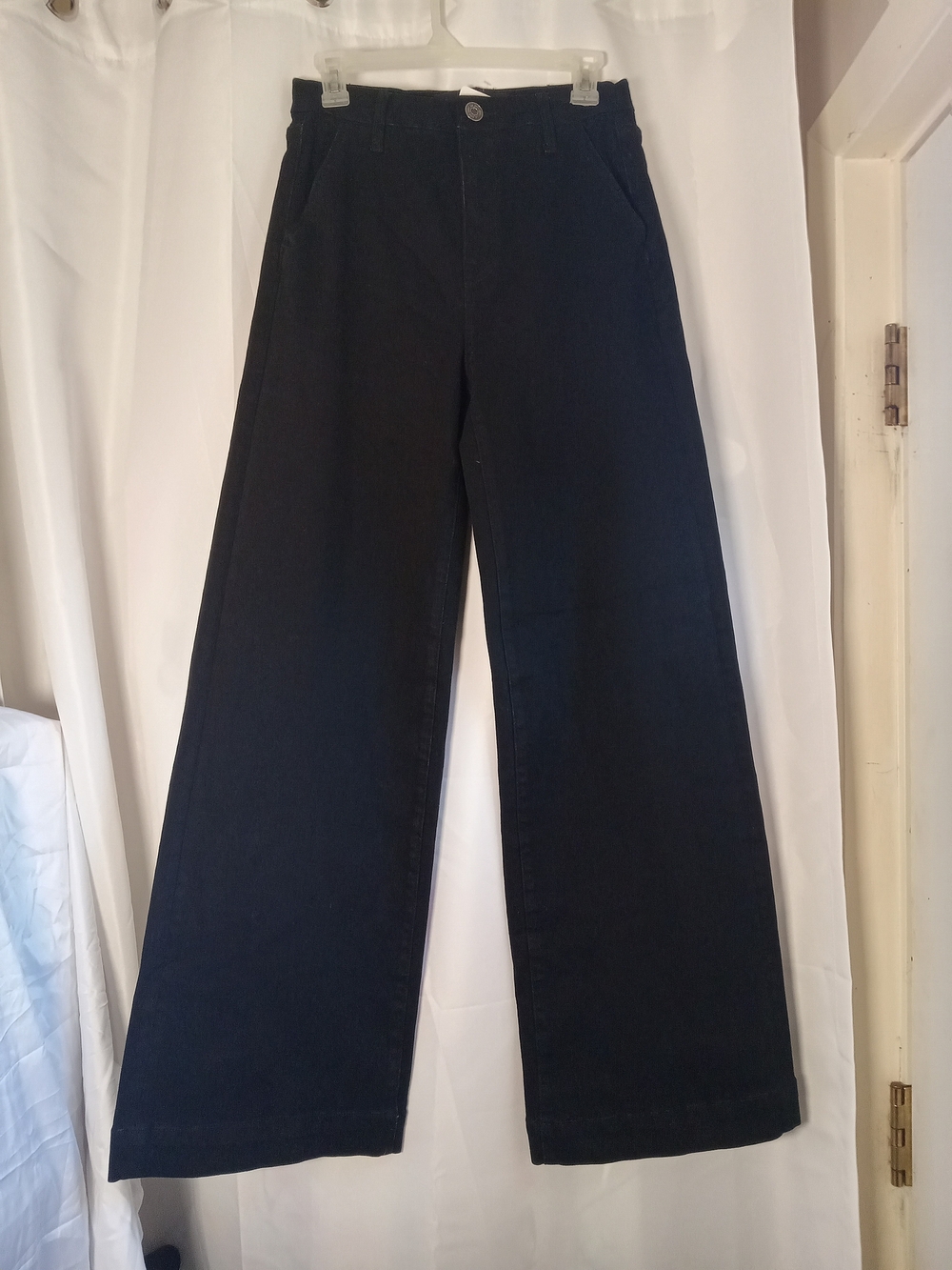 Size 2 La Joie High Rise Comfort Stretch Denim Trouser Pant Wide Leg, Black